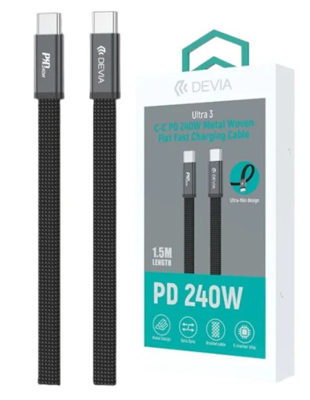 DEVIA CABLE ULTRA3 TIPO C-C 240w TEJIDO METALICO 1.5m. NEGRO