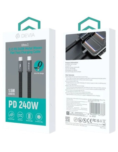 DEVIA CABLE ULTRA3 TIPO C-C 240w TEJIDO METALICO 1.5m. NEGRO