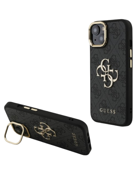GUESS CARCASA 4G SOPORTE CAMARA IPHONE 15 NEGRO