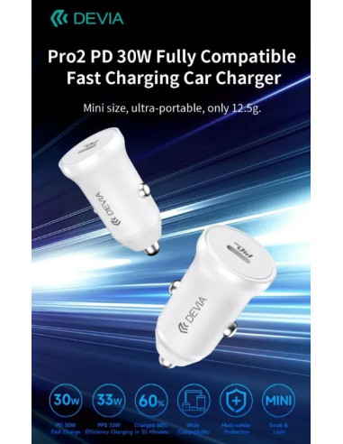DEVIA CARGADOR COCHE USBc 30W BLANCO