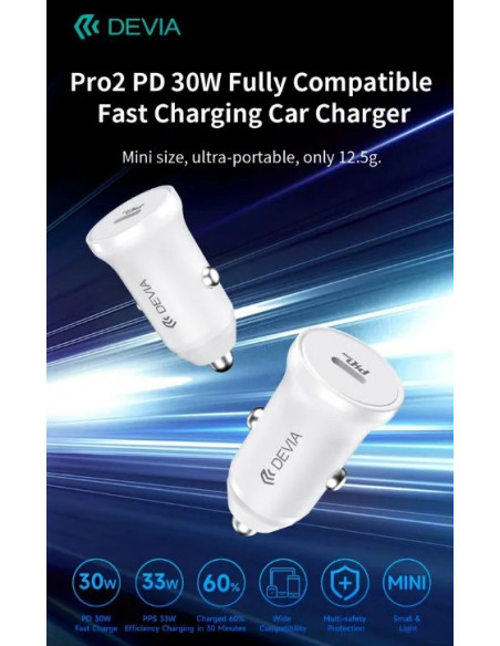 DEVIA CARGADOR COCHE USBc 30W BLANCO