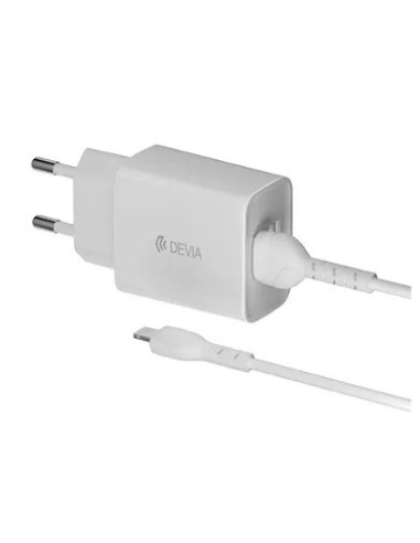 DEVIA CARGADOR DUAL USB 2.4A FAST CHARGE + CABLE LIGHTNING BLANCO V2