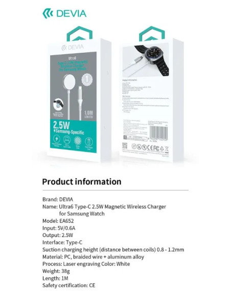 DEVIA CARGADOR MAGNETICO TIPO C 2.5w SAMSUNG WATCH