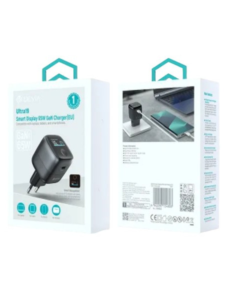 DEVIA CARGADOR MINI SMART DISPLAY 65W GRIS