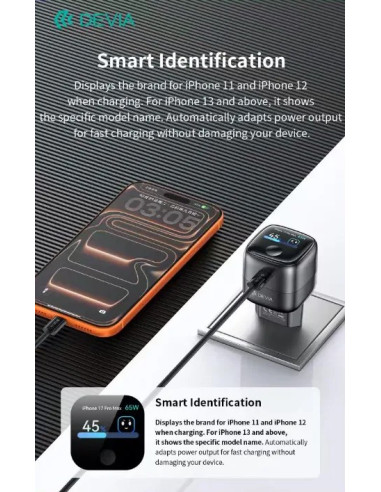 DEVIA CARGADOR MINI SMART DISPLAY 65W GRIS