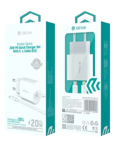 DEVIA CARGADOR ROCKET PD 20W + CABLE C-LIGHTNING BLANCO