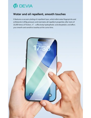 DEVIA CRISTAL TEMPLADO CON APLICADOR IPHONE 18 PRO/17PRO