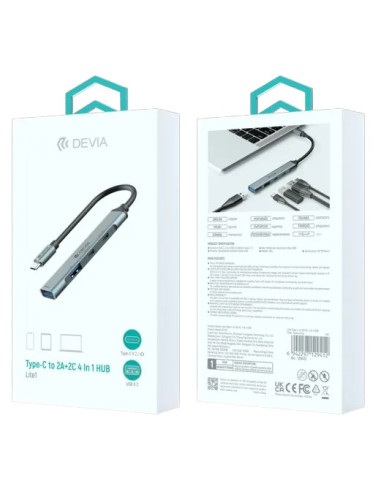 DEVIA HUB 4 EN 1 TIPO C 2xUSB-A 3.0+2xUSB-C