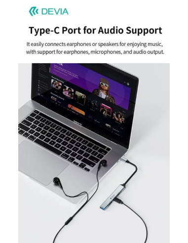 DEVIA HUB 4 EN 1 TIPO C 2xUSB-A 3.0+2xUSB-C