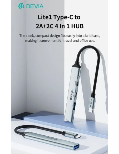 DEVIA HUB 4 EN 1 TIPO C 2xUSB-A 3.0+2xUSB-C