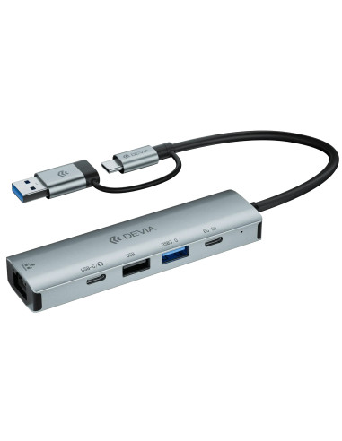 DEVIA HUB DUAL USB+TIPO C 5 EN 1 USBx2/RJ45/USB-Cx2