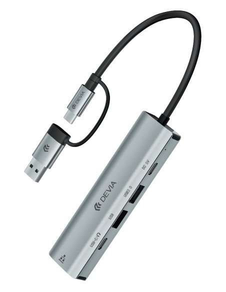 DEVIA HUB DUAL USB+TIPO C 5 EN 1 USBx2/RJ45/USB-Cx2