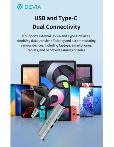 DEVIA HUB DUAL USB+TIPO C 5 EN 1 USBx2/RJ45/USB-Cx2
