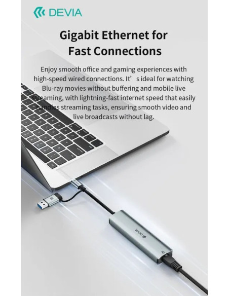DEVIA HUB DUAL USB+TIPO C 5 EN 1 USBx2/RJ45/USB-Cx2