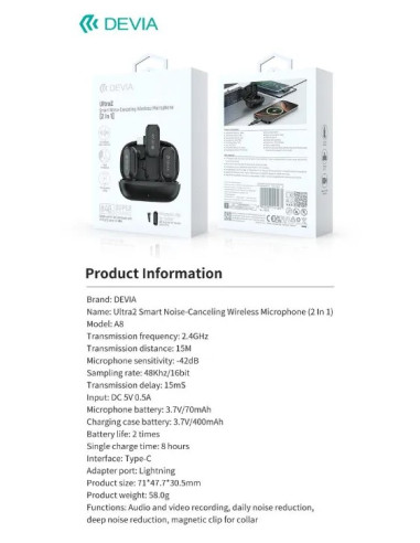 DEVIA MICROFONO INALAMBRICO 2 EN 1 TIPO C + ADAPTADOR LIGHTNING