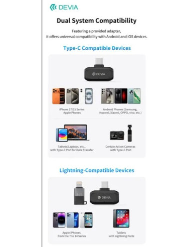 DEVIA MICROFONO INALAMBRICO 2 EN 1 TIPO C + ADAPTADOR LIGHTNING