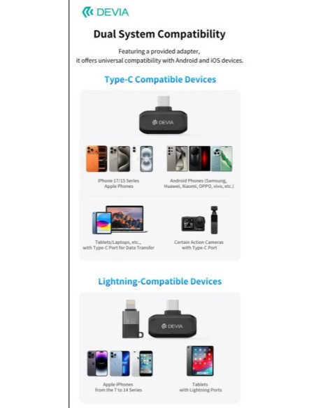 DEVIA MICROFONO INALAMBRICO 2 EN 1 TIPO C + ADAPTADOR LIGHTNING