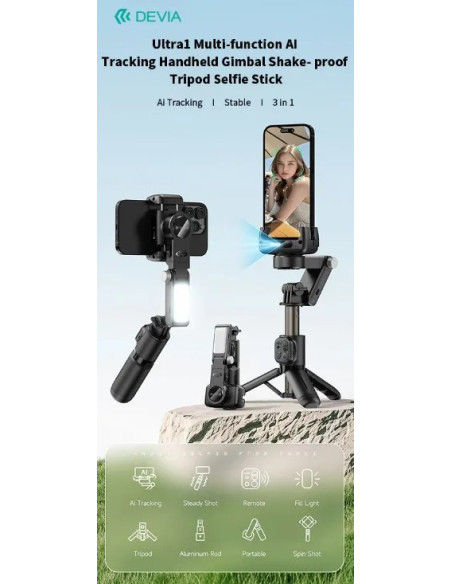 DEVIA PALO SELFIE ULTRA 1 FACE TRACKING IA / GIMBALL / MANDO