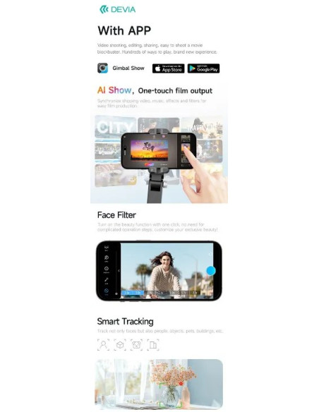 DEVIA PALO SELFIE ULTRA 1 FACE TRACKING IA / GIMBALL / MANDO