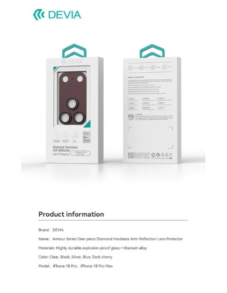 DEVIA PROTECTOR CAMARA IPHONE 18 PRO BURDEOS