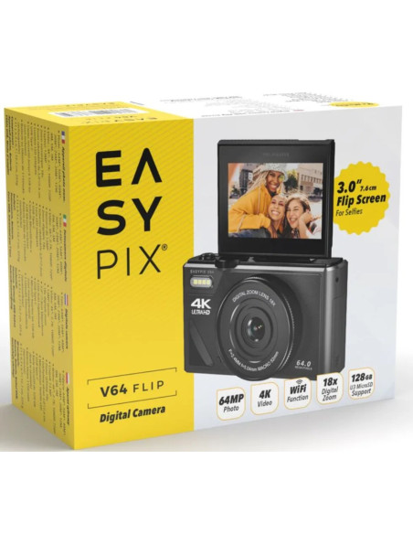 EASYPIX CAMARA V64 FLIP 4K NEGRO