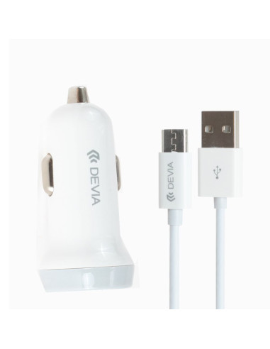 DEVIA CARGADOR COCHE DUAL USB 3.1A + CABLE MICRO A USB BLANCO