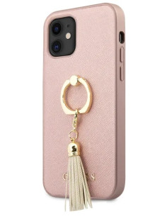 GUESS CARCASA 'SAFFIANO' IPHONE 12 MINI ROSA CON ANILLO