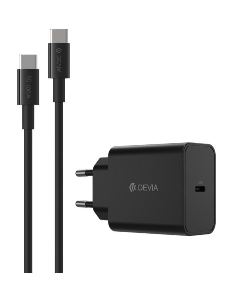 DEVIA CARGADOR ROCKET PD 45W + CABLE C-C NEGRO