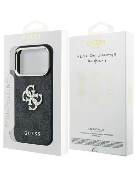 GUESS CARCASA 4G STRASS DIAMOND LOGO IPHONE 18 PRO/17 PRO GRIS