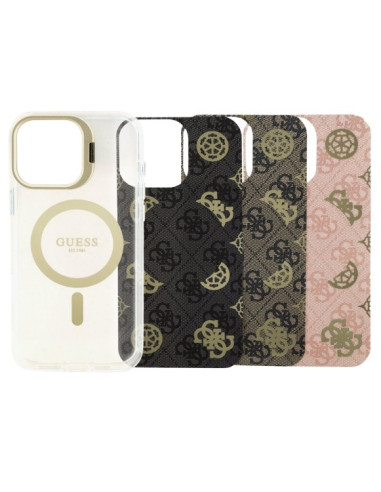 GUESS CARCASA MAGSAFE 4G SOPORTE CAMARA COLORES INTERCAMBIABLES IPHONE 16 PRO ROSA/NEGRO/MARRON
