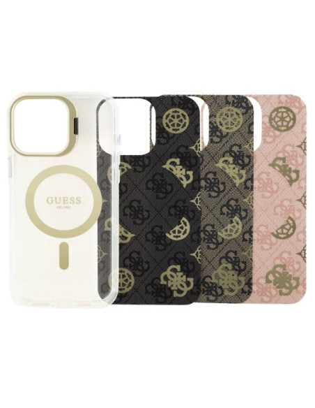 GUESS CARCASA MAGSAFE 4G SOPORTE CAMARA COLORES INTERCAMBIABLES IPHONE 16 PRO ROSA/NEGRO/MARRON