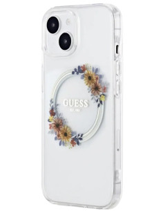 GUESS CARCASA MAGSAFE FLOWERS RING IPHONE 15 PLUS TRANSPARENTE