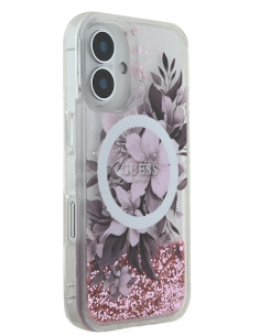GUESS CARCASA MAGSAFE LIQUID GLITTER FLOWER IPHONE 16 ROSA 2