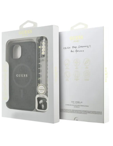 GUESS CARCASA MAGSAFE RING STRAP IPHONE 13 NEGRO