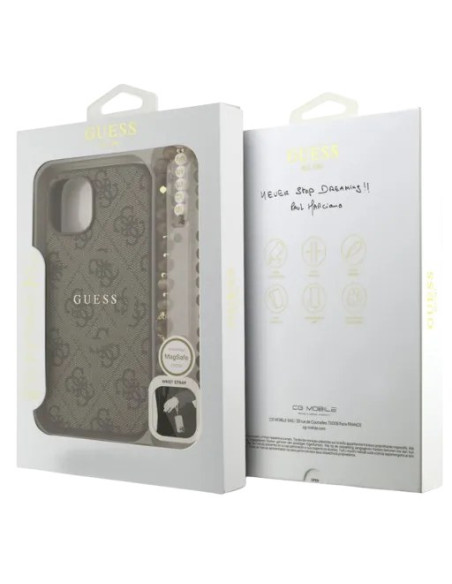 GUESS CARCASA MAGSAFE RING STRAP IPHONE 15 MARRON
