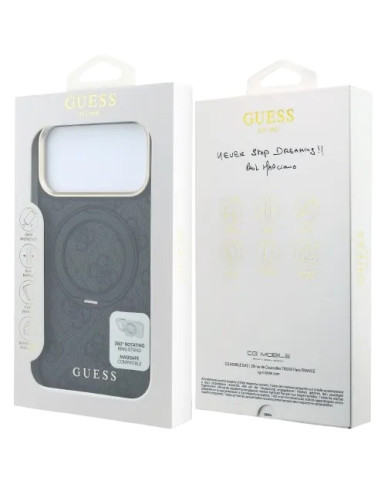 GUESS CARCASA MAGSAFE SOPORTE 360º 4G IPHONE 18 PRO MAX/17 PRO MAX GRIS