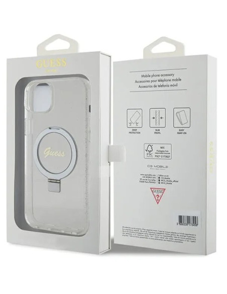 GUESS CARCASA RING MAGSAFE GLITTER IPHONE 15 PLUS