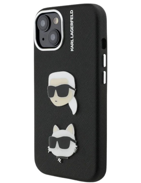 KARL LAGERFELD CARCASA GRAINED K&C HEADS IPHONE 15 NEGRO