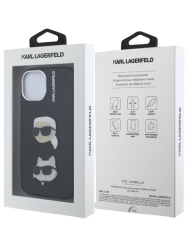 KARL LAGERFELD CARCASA GRAINED K&C HEADS IPHONE 15 NEGRO