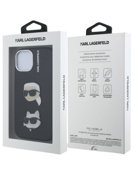 KARL LAGERFELD CARCASA GRAINED K&C HEADS IPHONE 15 NEGRO
