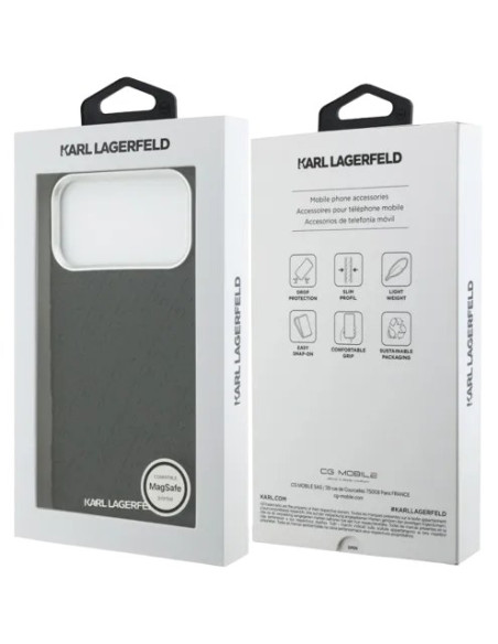 KARL LAGERFELD CARCASA MAGSAFE GRAINED REPEATED LOGO IPHONE 16 PRO MAX NEGRO