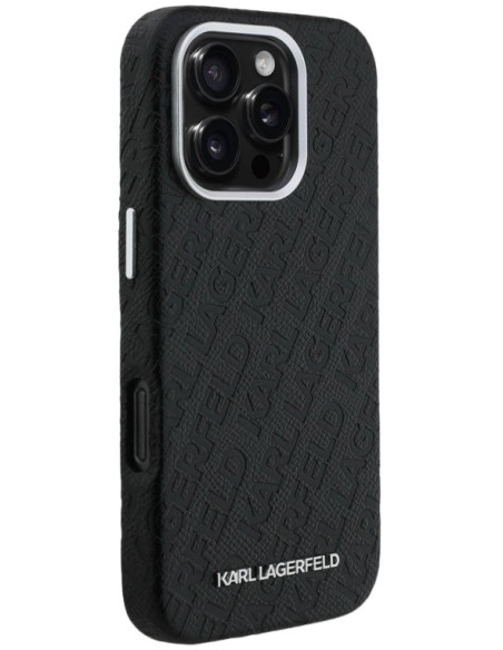 KARL LAGERFELD CARCASA MAGSAFE GRAINED REPEATED LOGO IPHONE 16 PRO NEGRO