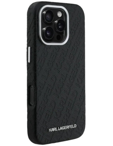 KARL LAGERFELD CARCASA MAGSAFE GRAINED REPEATED LOGO IPHONE 16 PRO NEGRO