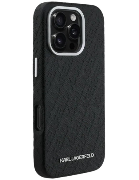 KARL LAGERFELD CARCASA MAGSAFE GRAINED REPEATED LOGO IPHONE 16 PRO NEGRO