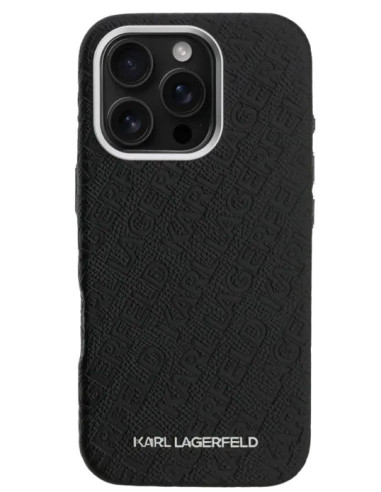 KARL LAGERFELD CARCASA MAGSAFE GRAINED REPEATED LOGO IPHONE 16 PRO NEGRO