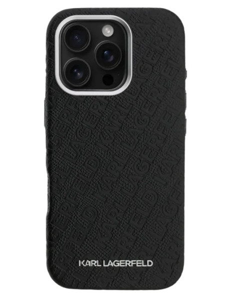KARL LAGERFELD CARCASA MAGSAFE GRAINED REPEATED LOGO IPHONE 16 PRO NEGRO