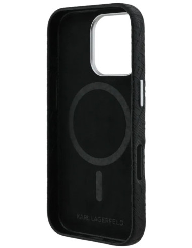 KARL LAGERFELD CARCASA MAGSAFE GRAINED REPEATED LOGO IPHONE 16 PRO NEGRO