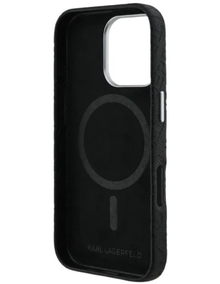 KARL LAGERFELD CARCASA MAGSAFE GRAINED REPEATED LOGO IPHONE 16 PRO NEGRO