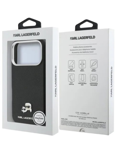 KARL LAGERFELD CARCASA MAGSAFE K&C PIN IPHONE 18 PRO/17 PRO NEGRO