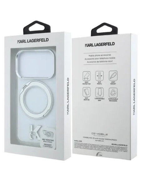 KARL LAGERFELD CARCASA MAGSAFE SOPORTE 360º K LOGO IPHONE 18 PRO/17 PRO
